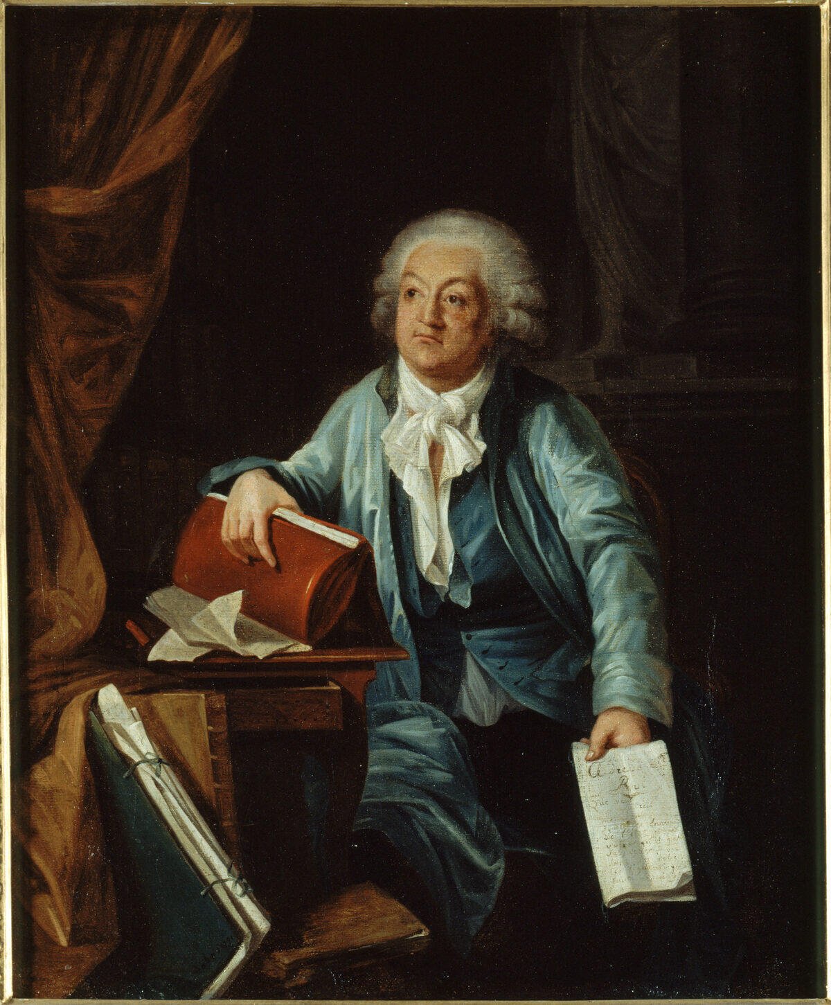 Portrait peint de Mirabeau assis dans son cabinet de travail, par Laurent Dabos